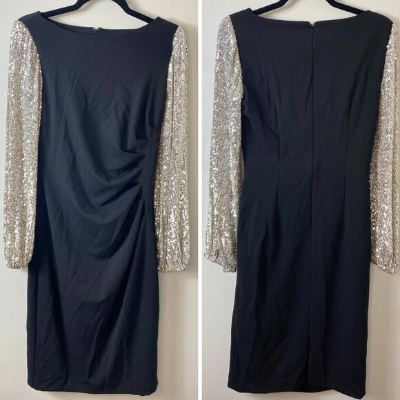 ADRIANNA PAPELL DRESS 4 FESTIVE WORK HOLIDAY PARTY SEQUIN LONG SLEEVE COCKTAIL - Picture 2 of 10